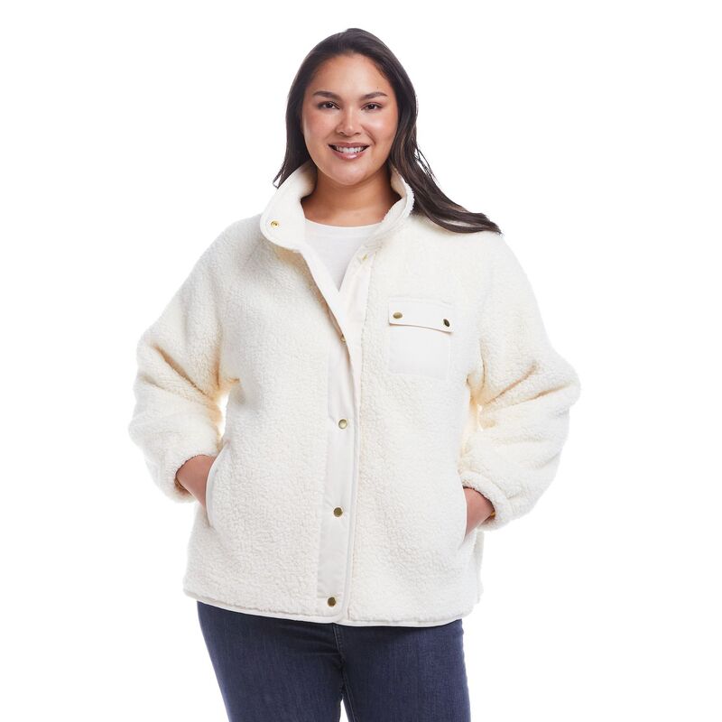 ウェザーキャスト レディース アウター ジャケット・ブルゾン プラスサイズ フリース Plusize Weathercast Snap Front Bonded Sherpa Fleece Jacket Cream クリーム|ReVida 店