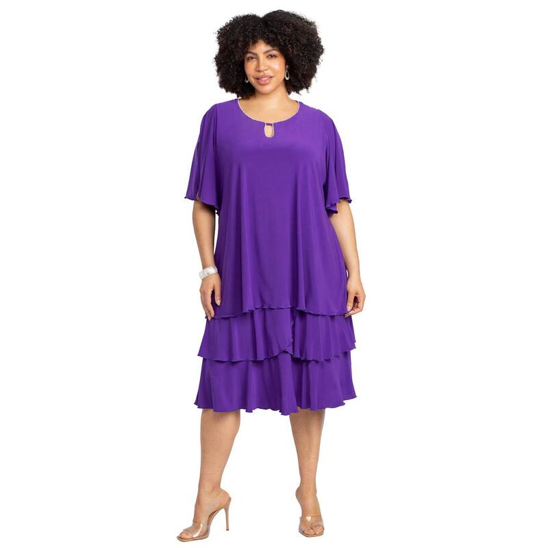 キャサリンズ レディース トップス 衣装 足し加える大きさ MIDI Catherines Women\u0027s Plusizembellished Keyhole Midi-Tier Dress Purple パープル