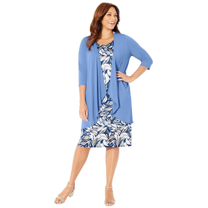 キャサリンズ レディース トップス 衣装 足し加える大きさ プチ 編み物 上衣 Catherines Women\u0027s Plusize Petite Soft Knit Jacket Dress French Blue Foliage 青色