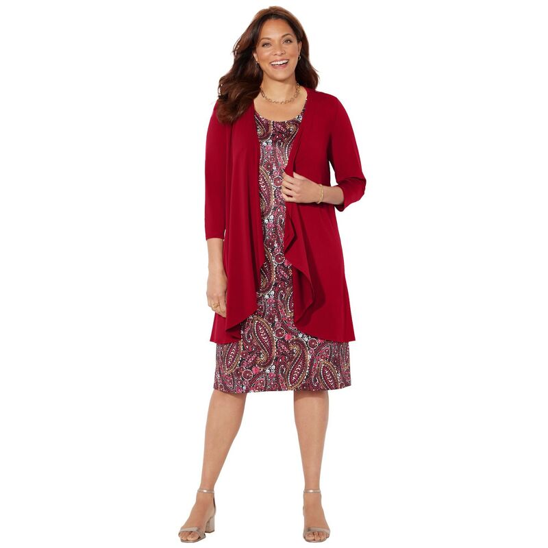 キャサリンズ レディース トップス 衣装 足し加える大きさ プチ 編み物 上衣 Catherines Women\u0027s Plusize Petite Soft Knit Jacket Dress Rich Burgundy バーガンディ
