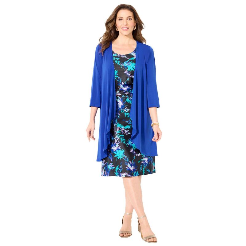 キャサリンズ レディース トップス 衣装 足し加える大きさ 編み物 上衣 Catherines Women\u0027s Plusize Soft Knit Jacket Dress Multi Leaf マルチ色合い