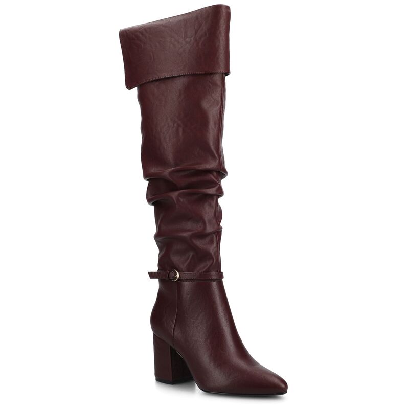 周遊 レディース シューズ ブーツ・レインブーツ 踵 Journee Floretta Women\u0027s Almond Toe Stacked Heel Over-the-Knee Boots Oxblood オックスブラッド