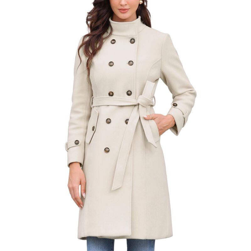 インスパイア 今めかしい レディース アウター 上衣・上衣 厚地の外套 INSPIRE CHIC Double Breasted Trench Pea Coat for Womens Elegant Long Sleeve Winter Outerwear with Pockets Beige ベージュ
