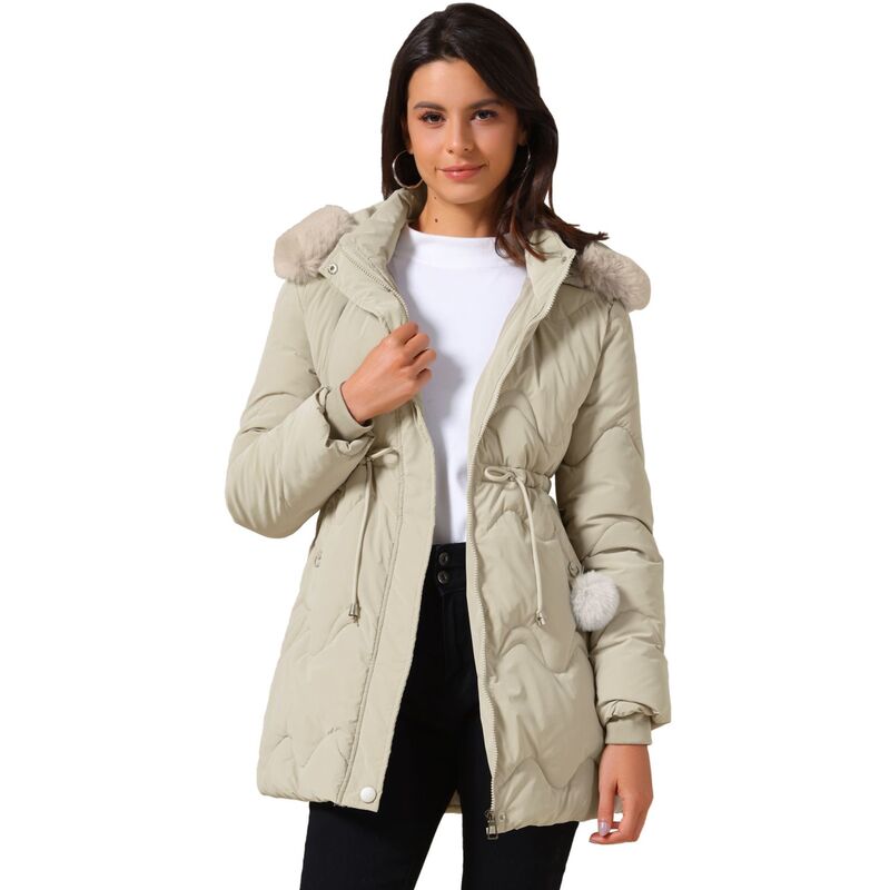 インスパイア 今めかしい レディース アウター 上衣・上衣 パーカー 厚地の外套 INSPIRE CHIC Women\u0027s Winter Thicken Puffer Coat Faux Furemovable Hood Warm Parka Jacket Light Khaki カーキ