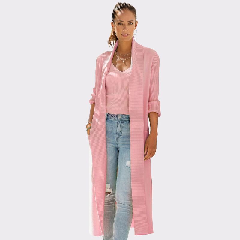 ラスカーナ レディース アウター 編み物・スウェーター ジレー Lascana Women\u0027s Long Knit Cardigan Rose
