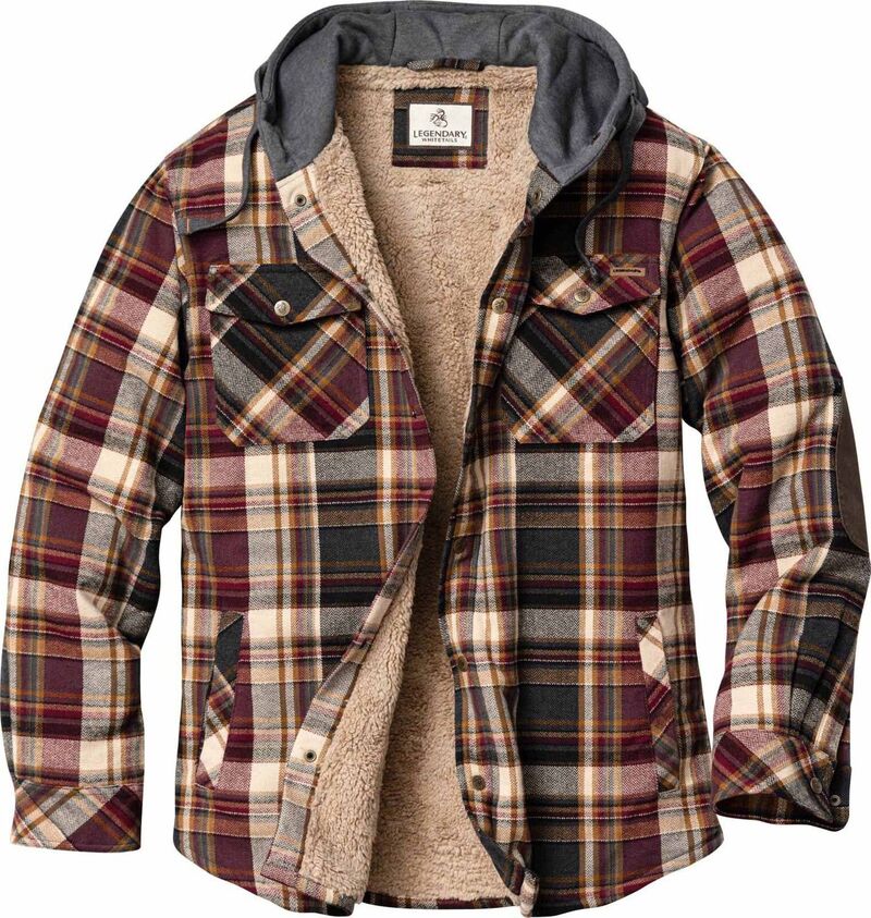 レジェンダリーホワイトテイルズ レディース アウター 上衣・上衣 プルオーバー Men\u0027s Legendary Whitetails Camp Night Berber Lined Hooded Flannel Shirt Jacket Cedarwood Cabin Plaid 照合のしるし