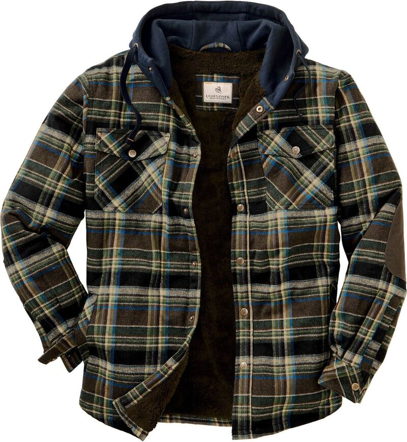 レジェンダリーホワイトテイルズ レディース アウター 上衣・上衣 プルオーバー Men\u0027s Legendary Whitetails Camp Night Berber Lined Hooded Flannel Shirt Jacket Union Plaid 照合のしるし