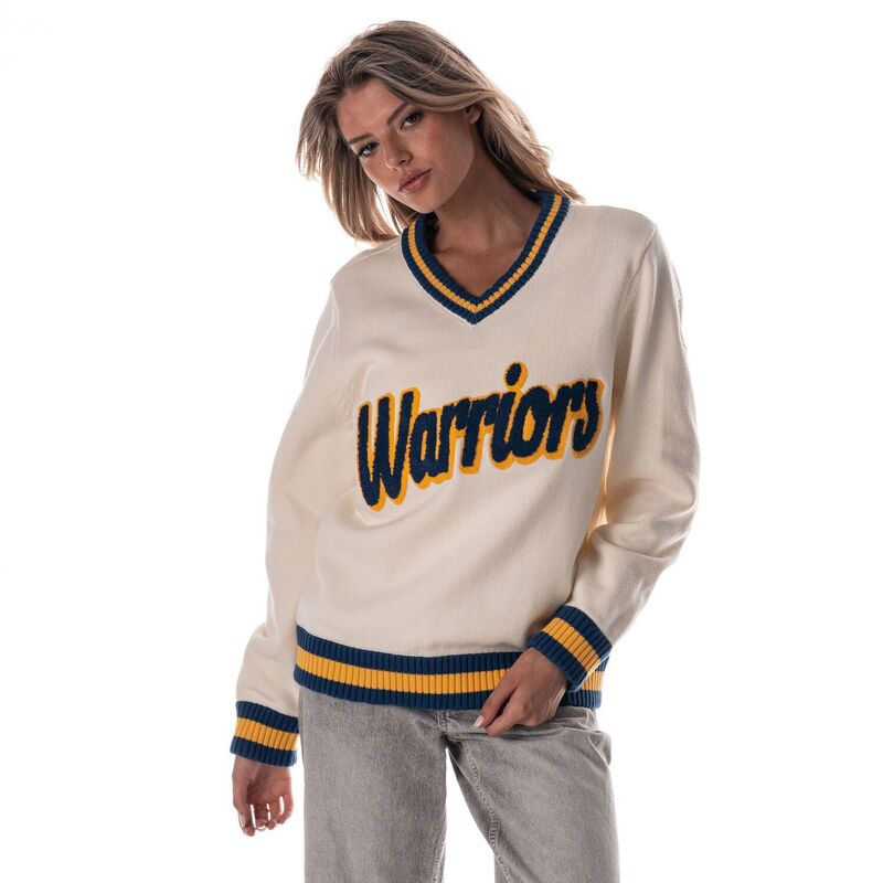 ザワイルドコレクティブ レディース アウター 編み物・スウェーター Vのど首 Women\u0027s The Wild Collective Cream Golden State Warriors Jacquard V-Neck Sweater War Beige ベージュ