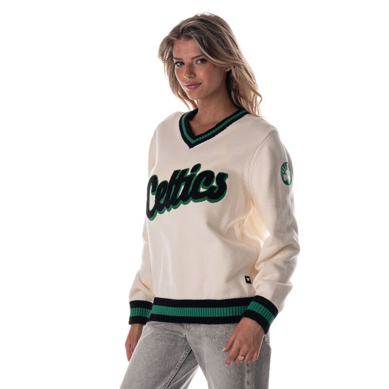 ザワイルドコレクティブ レディース アウター 編み物・スウェーター Vのど首 Women\u0027s The Wild Collective Cream Boston Celtics Jacquard V-Neck Sweater Cel Beige ベージュ