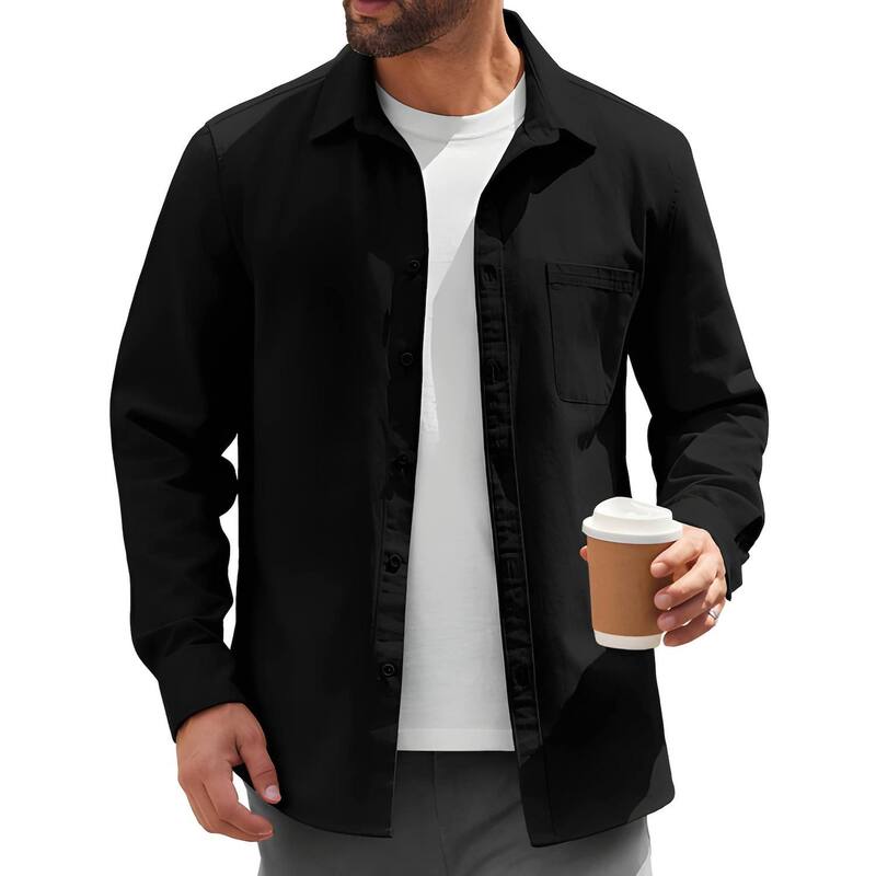 メガリテイラー レディース アウター 上衣・上衣 プルオーバー MegaRetailer Men ’ s Casualightweight Button-Up Shacket Overshirt Jacket Black 黒いこと