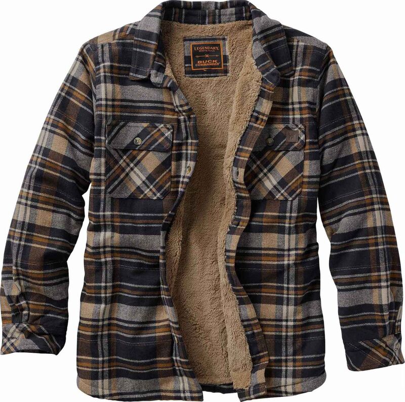 レジェンダリーホワイトテイルズ レディース アウター 上衣・上衣 プルオーバー Men\u0027s Legendary Whitetails Buck Commander Deerfield Flannel Berber Lined Shirt Jacket Midnight Storm Plaid 照合のしるし