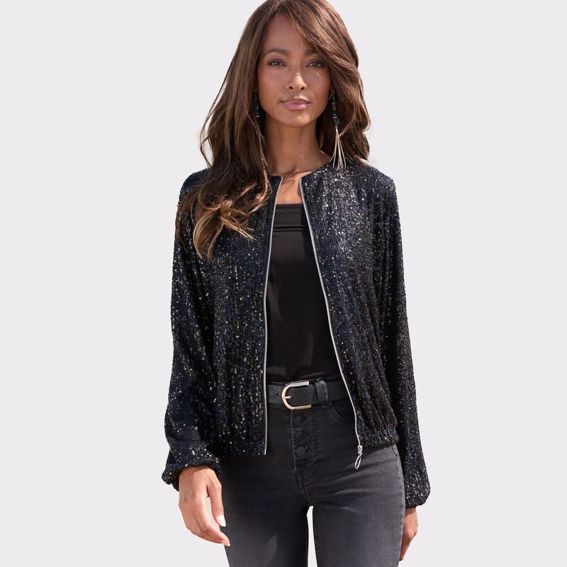 ラスカーナ レディース アウター 上衣・上衣 スパンコール Lascana Women\u0027sequin Bomber Jacket Black 黒いこと