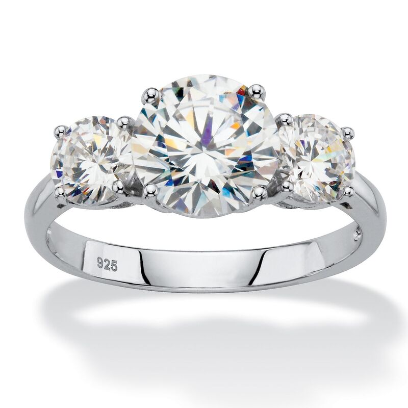 パームビーチジュエリー レディース アクセサリー リング PalmBeach Jewelry 3 TCW Cubic Zirconia Platinum-plated Silver 3-Stone Bridal Engagement Ring White ホワイト｜ReVida 店
