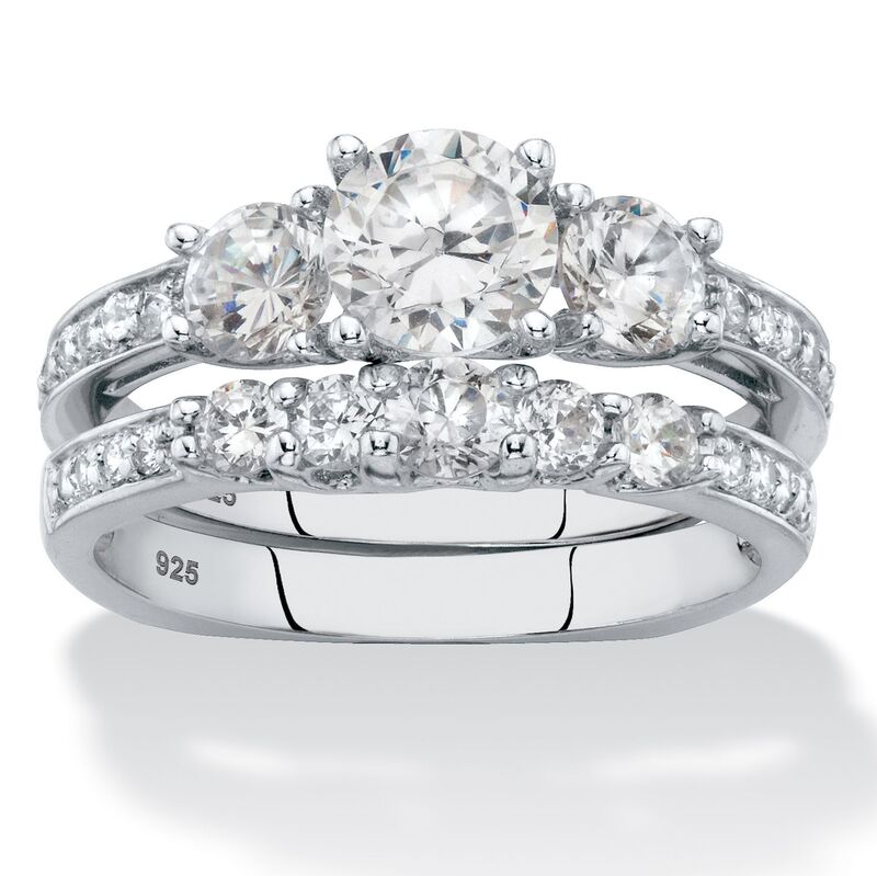 パームビーチジュエリー レディース アクセサリー リング PalmBeach Jewelry 2.09 Cttw 2-Piece Round .925 Silver Cubic Zirconia Wedding Ring Set White ホワイト｜ReVida 店
