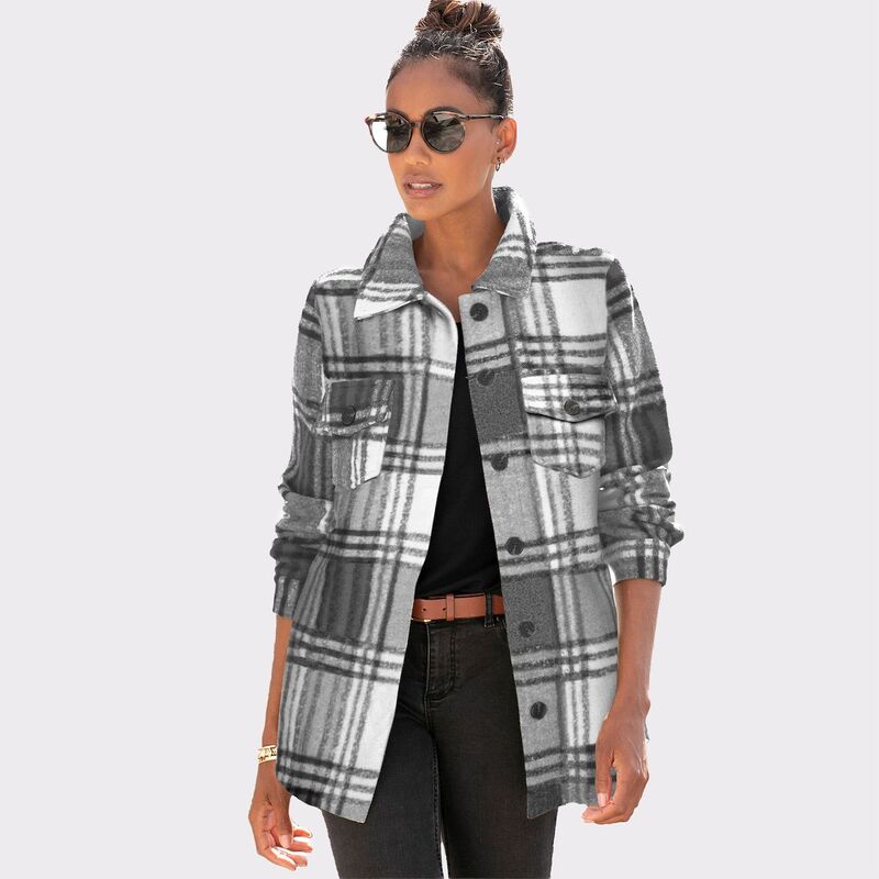 ラスカーナ レディース アウター 上衣・上衣 プルオーバー Lascana Women\u0027s Plaid Shirt Jacket Grey And Black 黒いこと