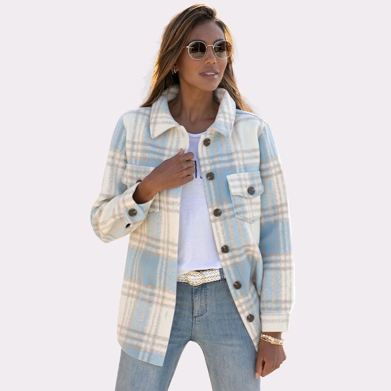 ラスカーナ レディース アウター 上衣・上衣 プルオーバー Lascana Women\u0027s Plaid Shirt Jacket Light Blue And Cream 皮膚軟化剤