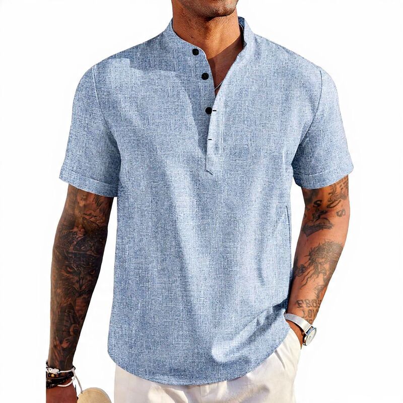 メガリテイラー レディース トップス Tシャツ リネン MegaRetailer Casualinen Henley Shirt for Men Flecking Blue ブルー｜ReVida 店 22,110円