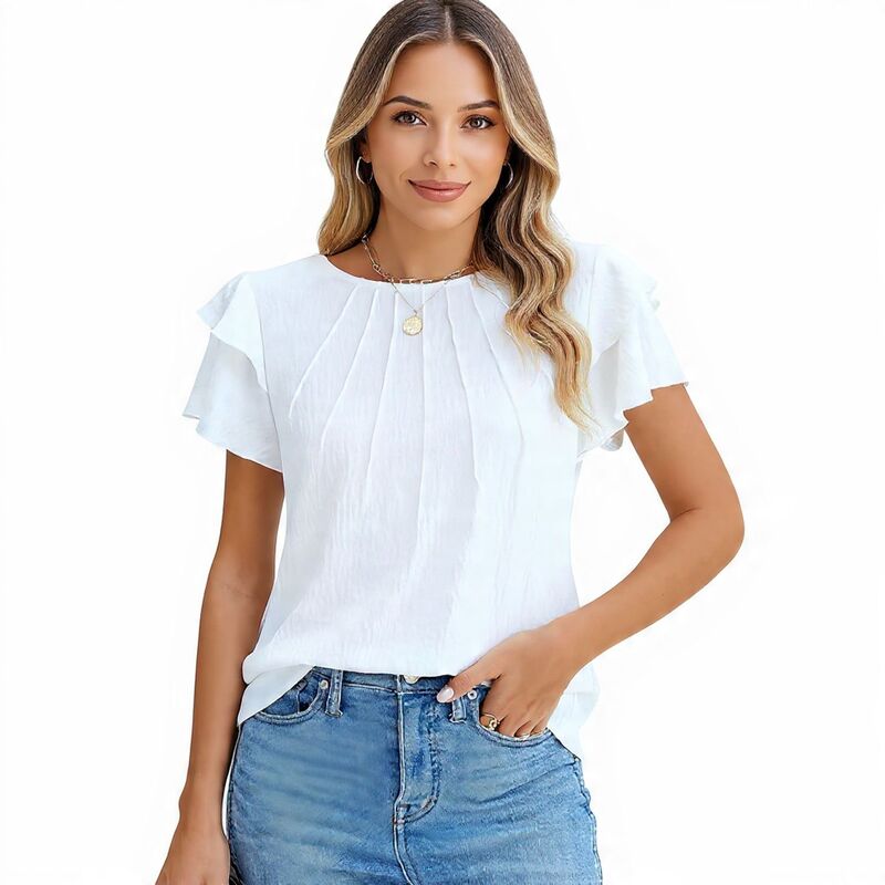 メガリテイラー レディース トップス プルオーバー 労働者の一団のど首 MegaRetailer Women\u0027summer Crew Neck Work Shirt White 白いこと