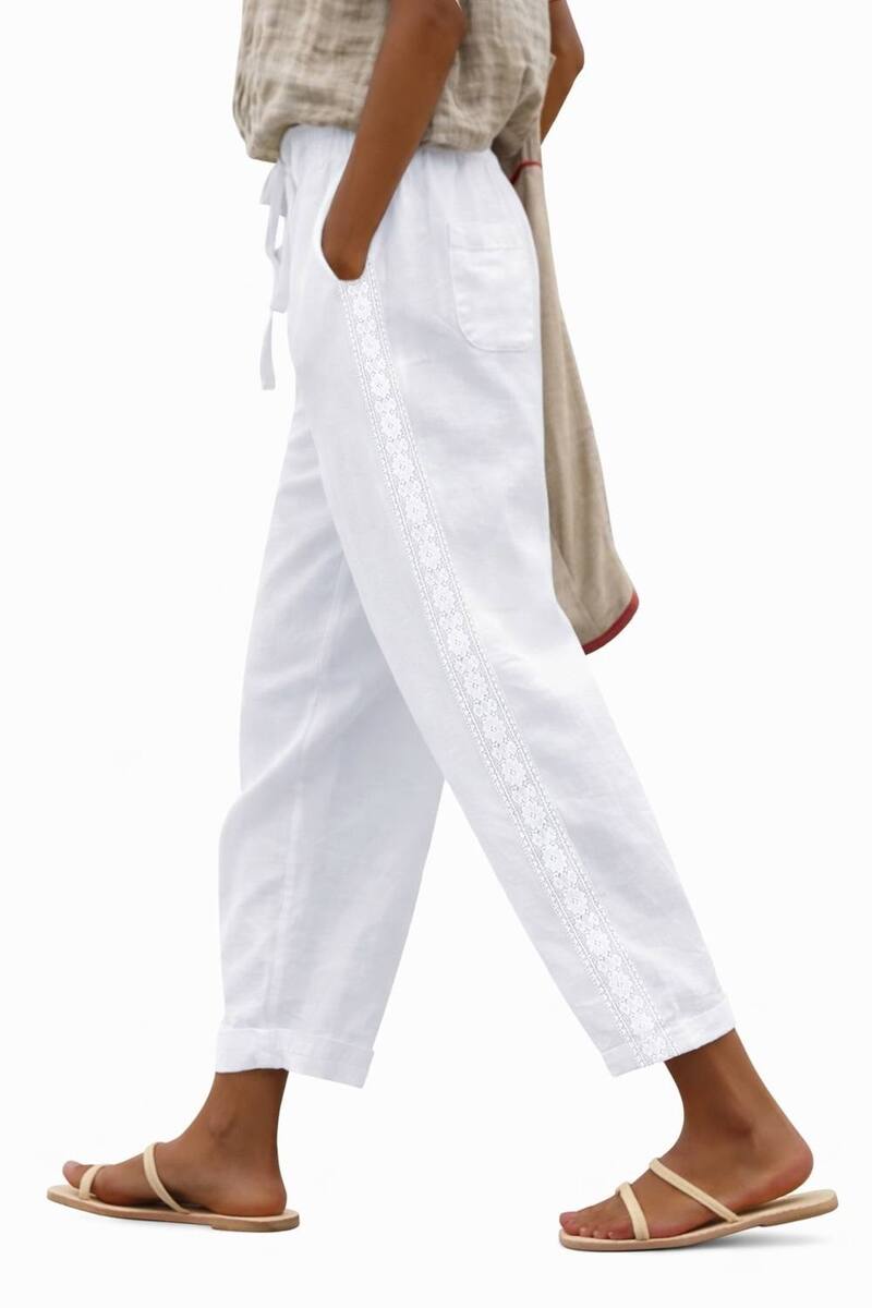 メガリテイラー レディース ボトムス 心地よいズボン下 リネン MegaRetailer Casualinen Summer Pants Women White 白いこと