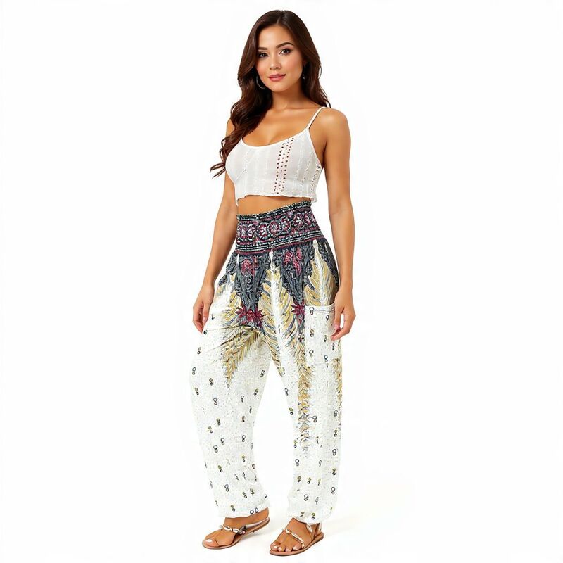 メガリテイラー レディース ボトムス カジュアルパンツ MegaRetailer Womens Boho Yoga Harem Pants White ホワイト|ReVida 店
