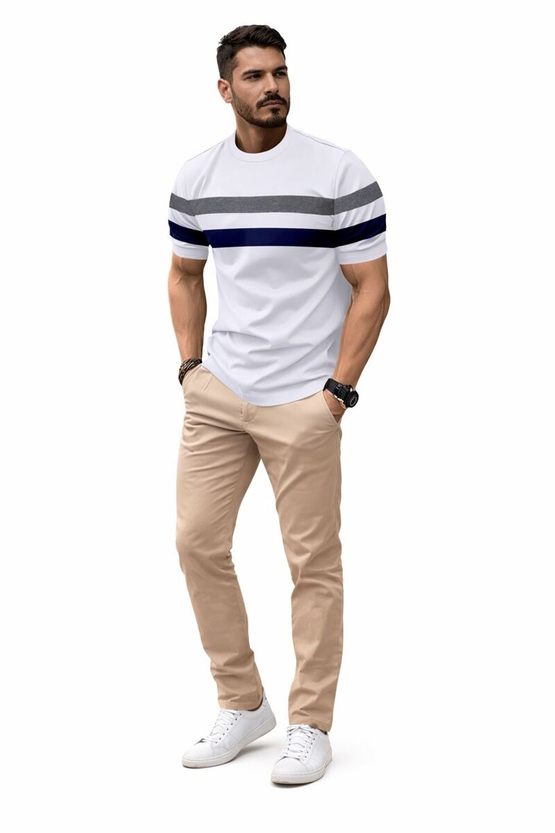 メガリテイラー レディース トップス Tシャツ MegaRetailer Men Trendy Color Block T Shirt White ホワイト|ReVida 店