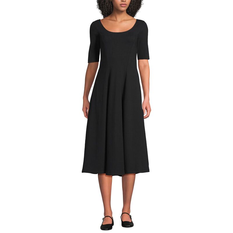 ランズ挙げ句の果て レディース トップス 衣装 MIDI Women\u0027s Lands\u0027 End Elbow Sleeve Midi Fit \u0026 Flare Dress Black 黒いこと