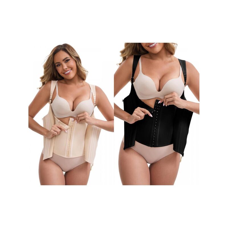 インスパイア 今めかしい レディース トップス プルオーバー INSPIRE CHIC 2 Packs Women\u0027steelatex Waist Corsetop Zipper Adjustable Straps Push-Up Tummy Control Tank Black Beige 黒いこと