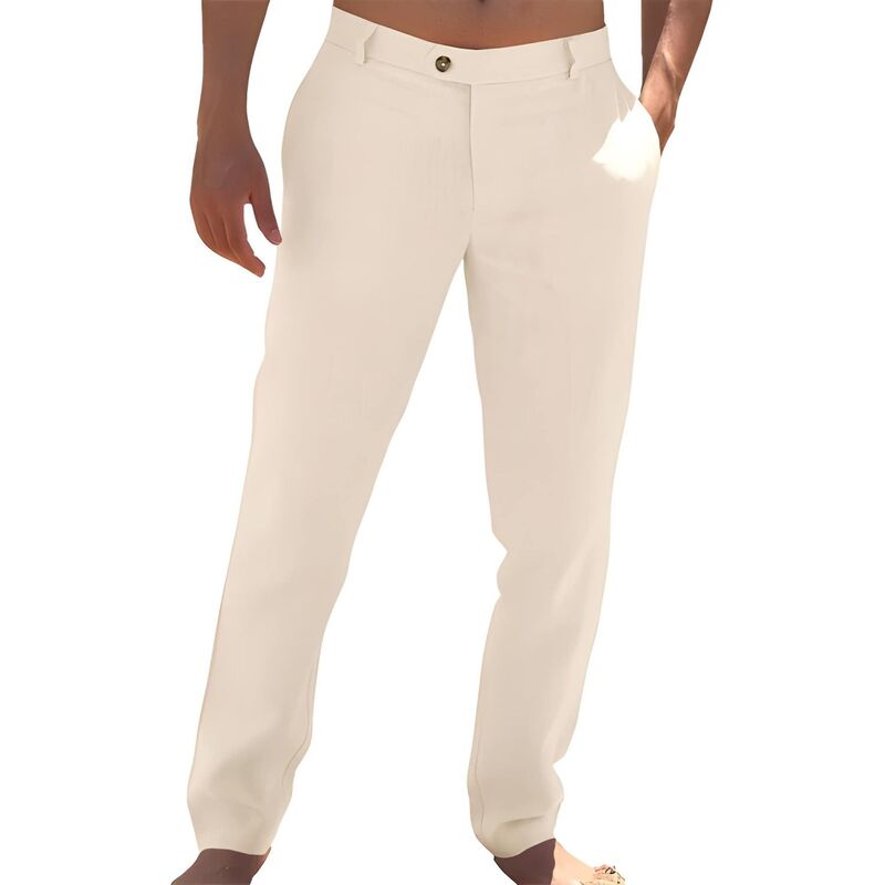 メガリテイラー レディース ボトムス 心地よいズボン下 リネン MegaRetailer Mens Lightweight Linen Trousers Beige ベージュ