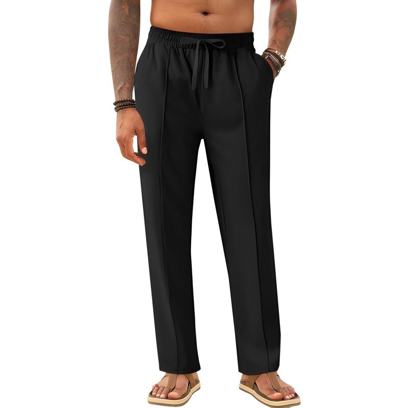メガリテイラー レディース ボトムス 心地よいズボン下 MegaRetailer Mens Loose Fit Elastic Waist Pants Black 黒いこと