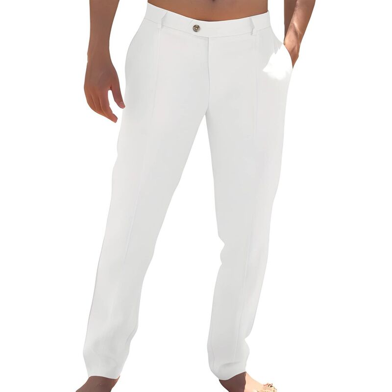 メガリテイラー レディース ボトムス 心地よいズボン下 リネン MegaRetailer Mens Relaxed Linen Lounge Pants White 白いこと