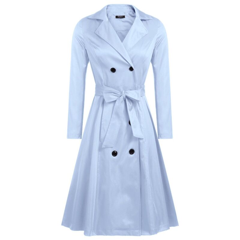 ジーグー レディース アウター 上衣・上衣 厚地の外套 Zeagoo Women\u0027s British Stylelegant Jacket Double Breasted Slim Long Trench Coat Light Blue 青み