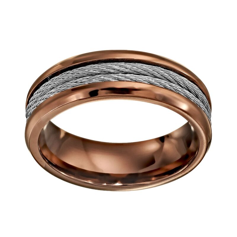 アンブランデッド メンズ アクセサリー リング Tシャツ Unbranded Two Tone Stainlessteel Cable Band - Men Brown ブラウン|ReVida 店