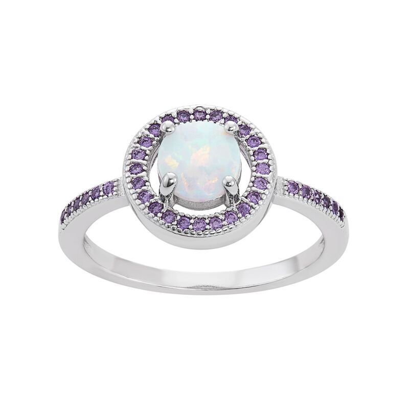 アンブランデッド レディース アクセサリー リング Unbranded Sterling Silver Lab-Created Opal & Cubic Zirconia Halo Ring Purple パープル