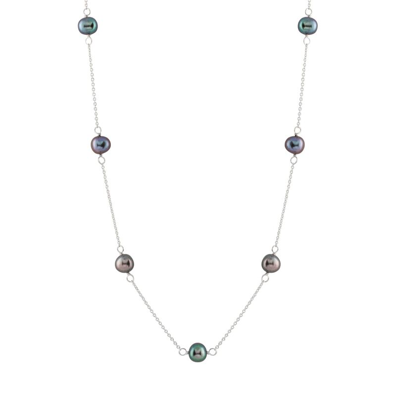 アンブランデッド レディース アクセサリー ネックレス・チョーカー・ペンダントトップ レース Unbranded Sterling Silver Freshwater Cultured Pearl Stationecklace Black ブラック