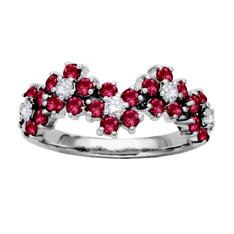 アンブランデッド レディース アクセサリー リング Unbranded Sterling Silver Lab-Created Ruby & Lab-Created White Sapphire Flowering Sterling ホワイト