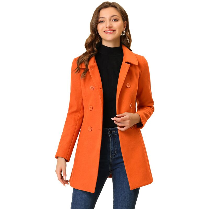アレグラ ケー レディース アウター ジャケット・ブルゾン コート ALLEGRA K Women's Peter Pan Collar Double Breasted Long Sleeve Winter Coat Orange オレンジ|ReVida 店