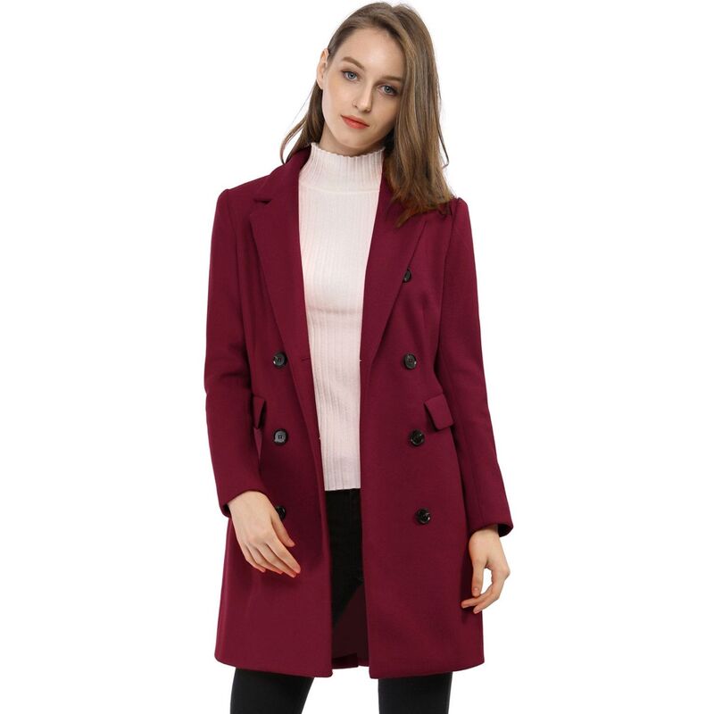 アレグラ ケー レディース アウター ジャケット・ブルゾン コート ALLEGRA K Women's Notched Lapel Collar Double Breasted Mid Length Overcoat Burgundy バーガンディ｜ReVida 店 18,886円