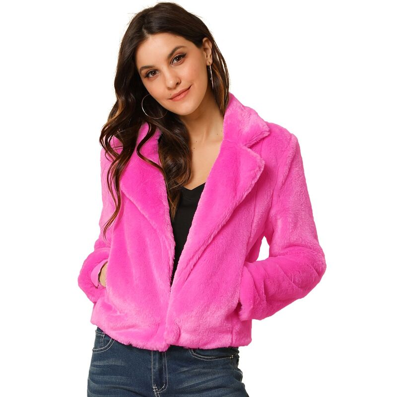 アレグラ ケー レディース アウター ジャケット・ブルゾン コート クロップド ALLEGRA K Women's Winter Fashion Loose Faux Fur Cropped Jacket Coat Hot Pink ピンク|ReVida 店