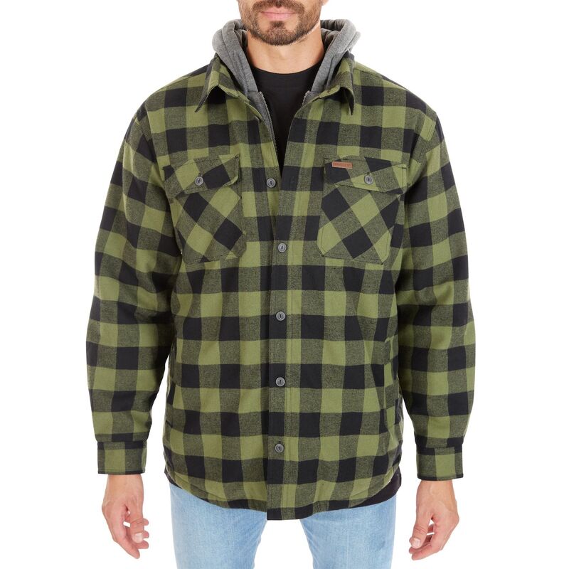スミス細工物お召しもの レディース トップス プルオーバー トール Big \u0026 Tall Smith\u0027s Workwear Sherpa-Lined Hooded Flannel Shacket Olive Black 黒いこと