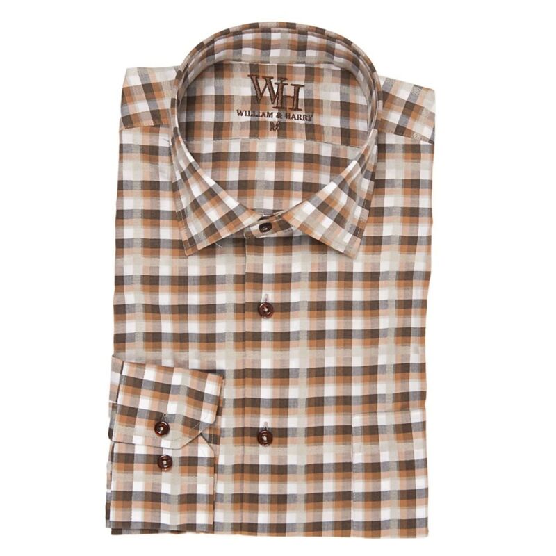 ウェアシエラ レディース トップス プルオーバー WEAR SIERRA Men Long Sleeve Button Up Sportshirts Brown Gingham 赤銅色