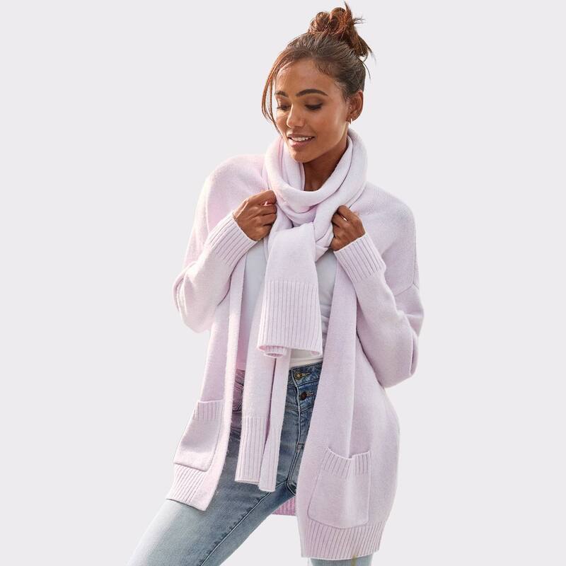 ラスカーナ レディース アウター 編み物・スウェーター ジレー Lascana Women\u0027s Cardigan \u0026 Scarf Set Lilac Heather ギョリュウモドキ