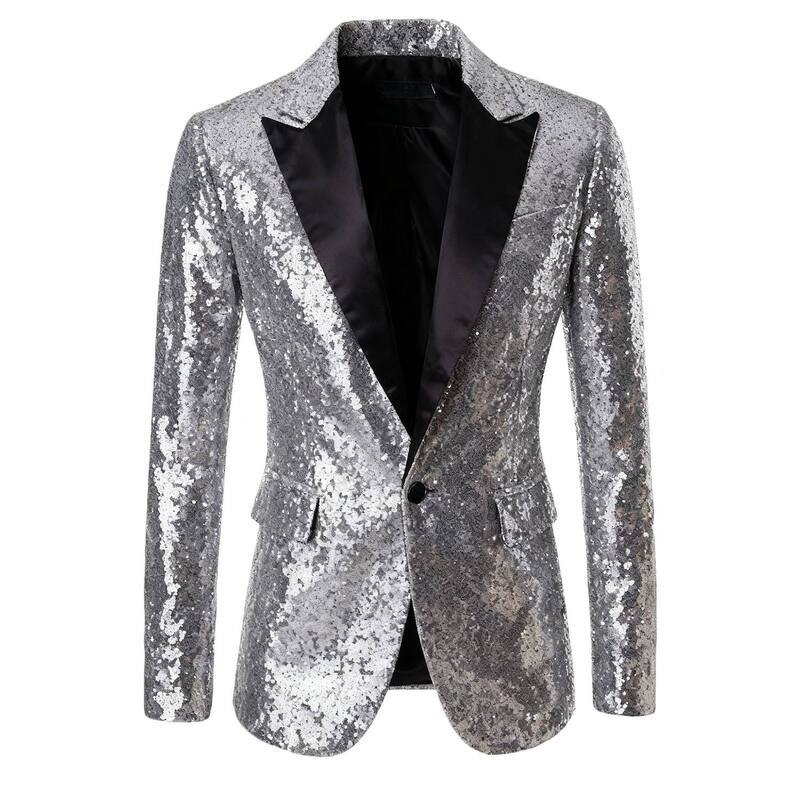エリートスピリット レディース アウター ジャケット・ブルゾン サテン スパンコール ブレザー EliteSpirit Men'sequin Blazer - Formal Tuxedo Jacket with Satin Lapel for Party Prom Event Wear Silver シルバー|ReVida 店