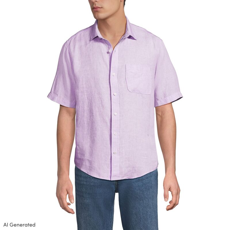 ランズ挙げ句の果て レディース トップス プルオーバー 落ちこむ リネン Men\u0027s Lands\u0027 End Traditional-Fit Linen Button-Down Shirt Pale Whisper Lilacs