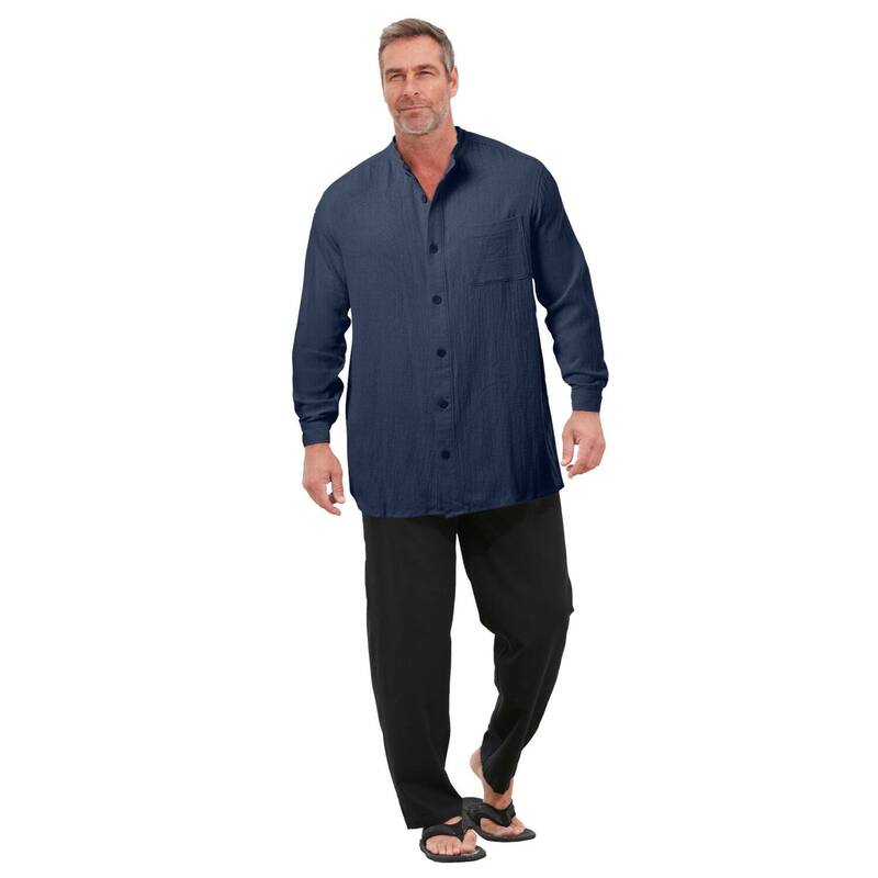 キングサイズ レディース トップス プルオーバー トール KingSize Men\u0027s Big \u0026 Tall Gauze Mandarin Collar Shirt Navy 米国海軍