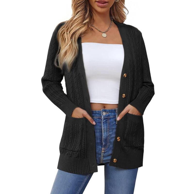 インスパイア 今めかしい レディース アウター 編み物・スウェーター ジレー INSPIRE CHICasual Sweater Cardigan for Women\u0027s Twist Knit Fall Winter Long Trendy Cardigans Black 黒いこと