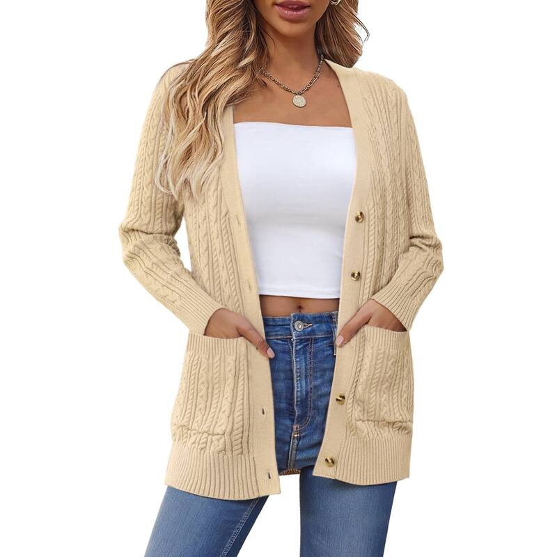 インスパイア 今めかしい レディース アウター 編み物・スウェーター ジレー INSPIRE CHICasual Sweater Cardigan for Women\u0027s Twist Knit Fall Winter Long Trendy Cardigans Dark Apricot 杏