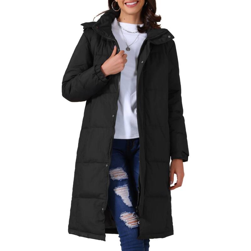 インスパイア シック レディース アウター ジャケット・ブルゾン パーカー コート ダウン INSPIRE CHIC Women's Winter Thicken Puffer Coat Warm Parka Down Jacket Hooded Outwear Long Padded Jacket Black ブラック｜ReVida 店 17,870円
