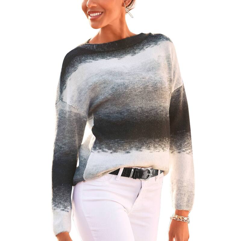 ラスカーナ レディース アウター 編み物・スウェーター Lascana Women\u0027s Ombre Sweater Black And White 白いこと