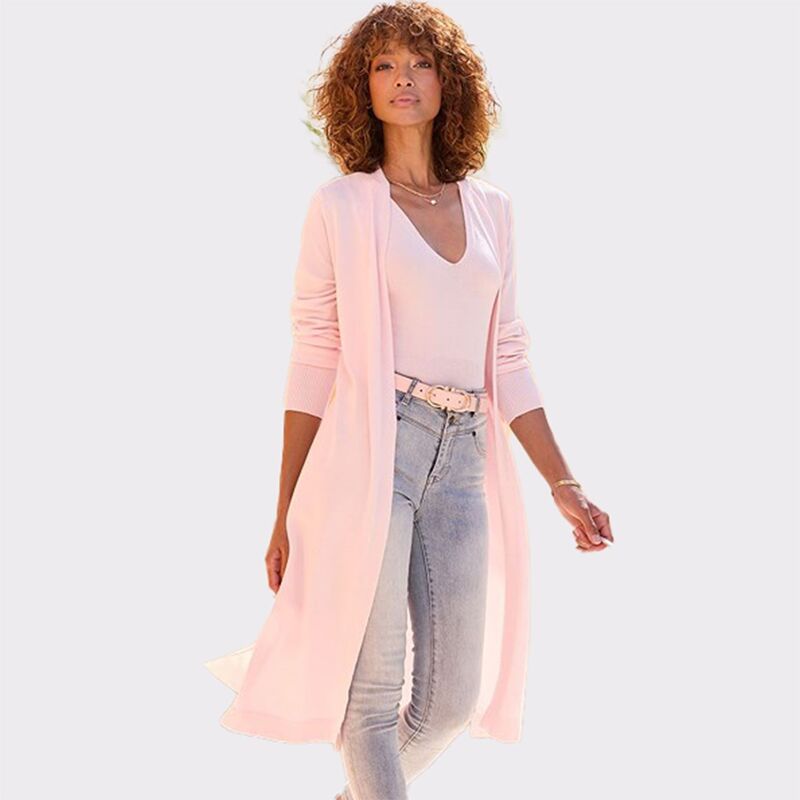 ラスカーナ レディース アウター 編み物・スウェーター ジレー Lascana Women\u0027s Long Open Front Cardigan Powderose
