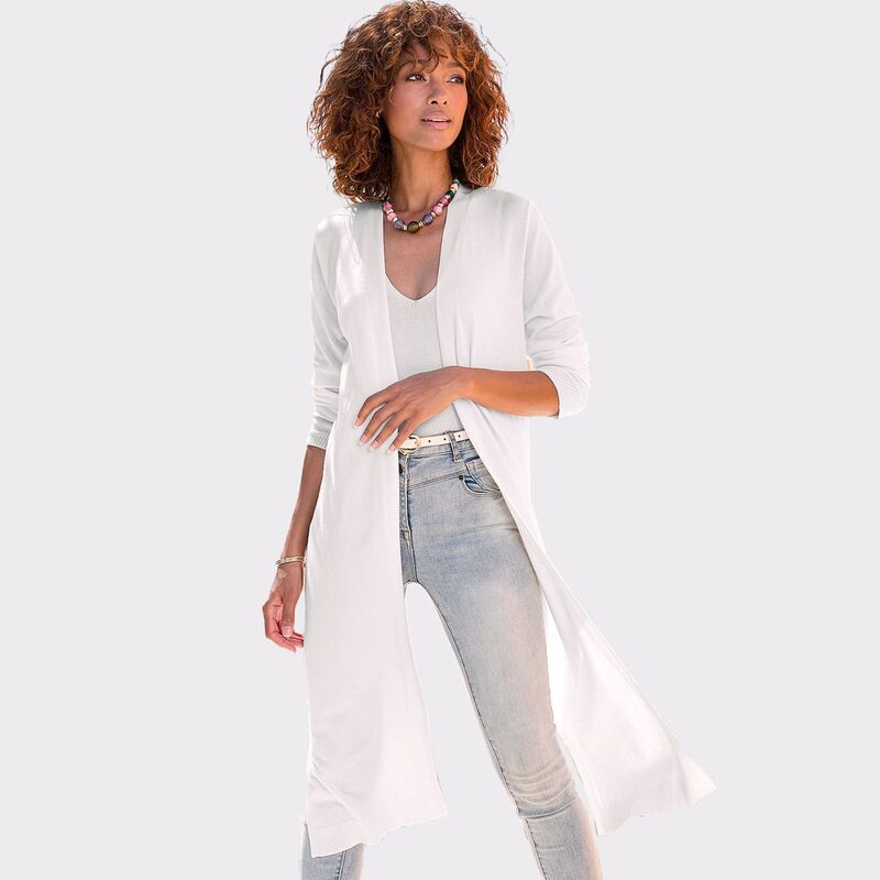 ラスカーナ レディース アウター 編み物・スウェーター ジレー Lascana Women\u0027s Long Open Front Cardigan White 白いこと